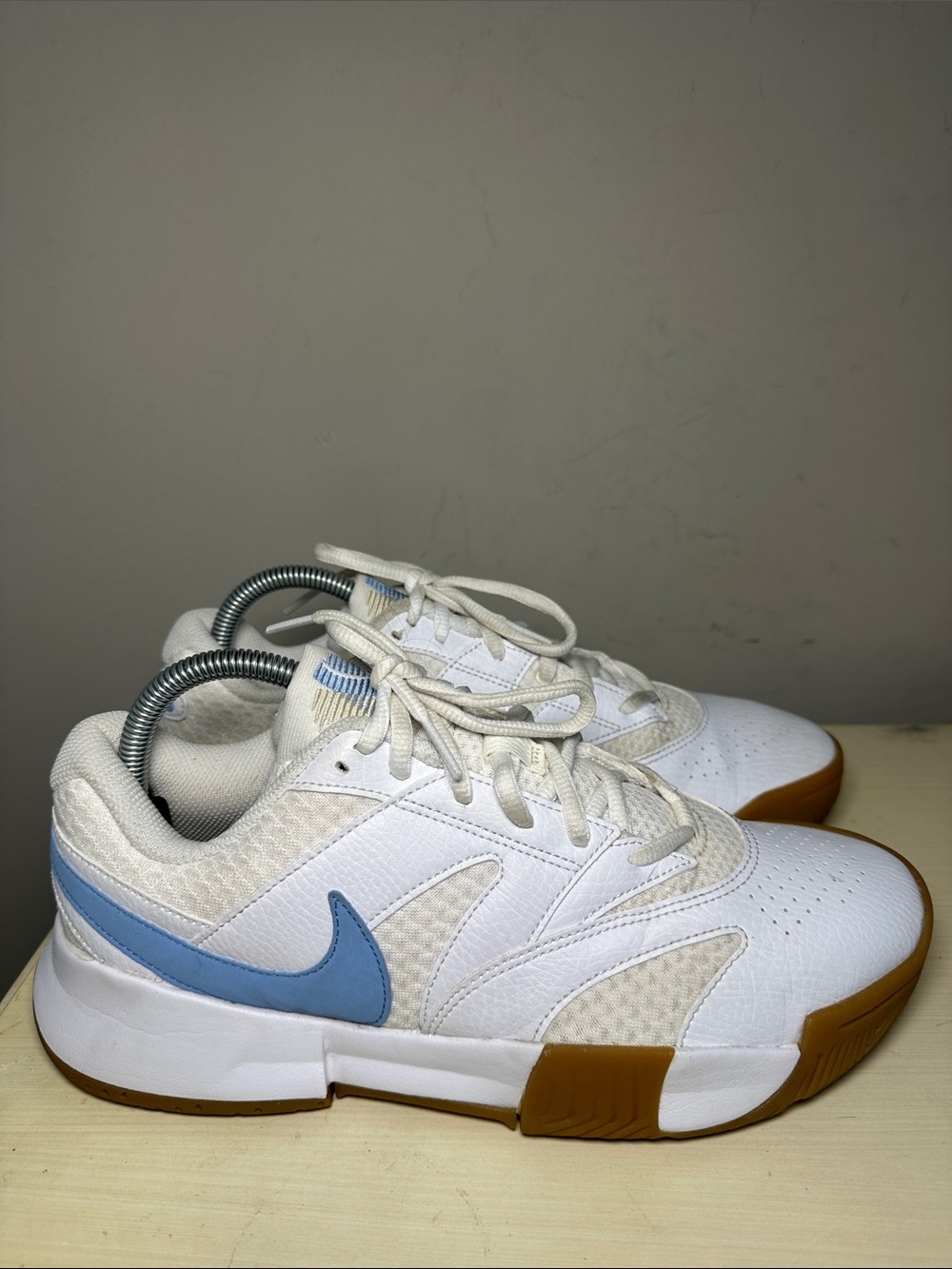 Nike Court Lite 4 White with Light Blue Swoosh and Gum soles Sneakers